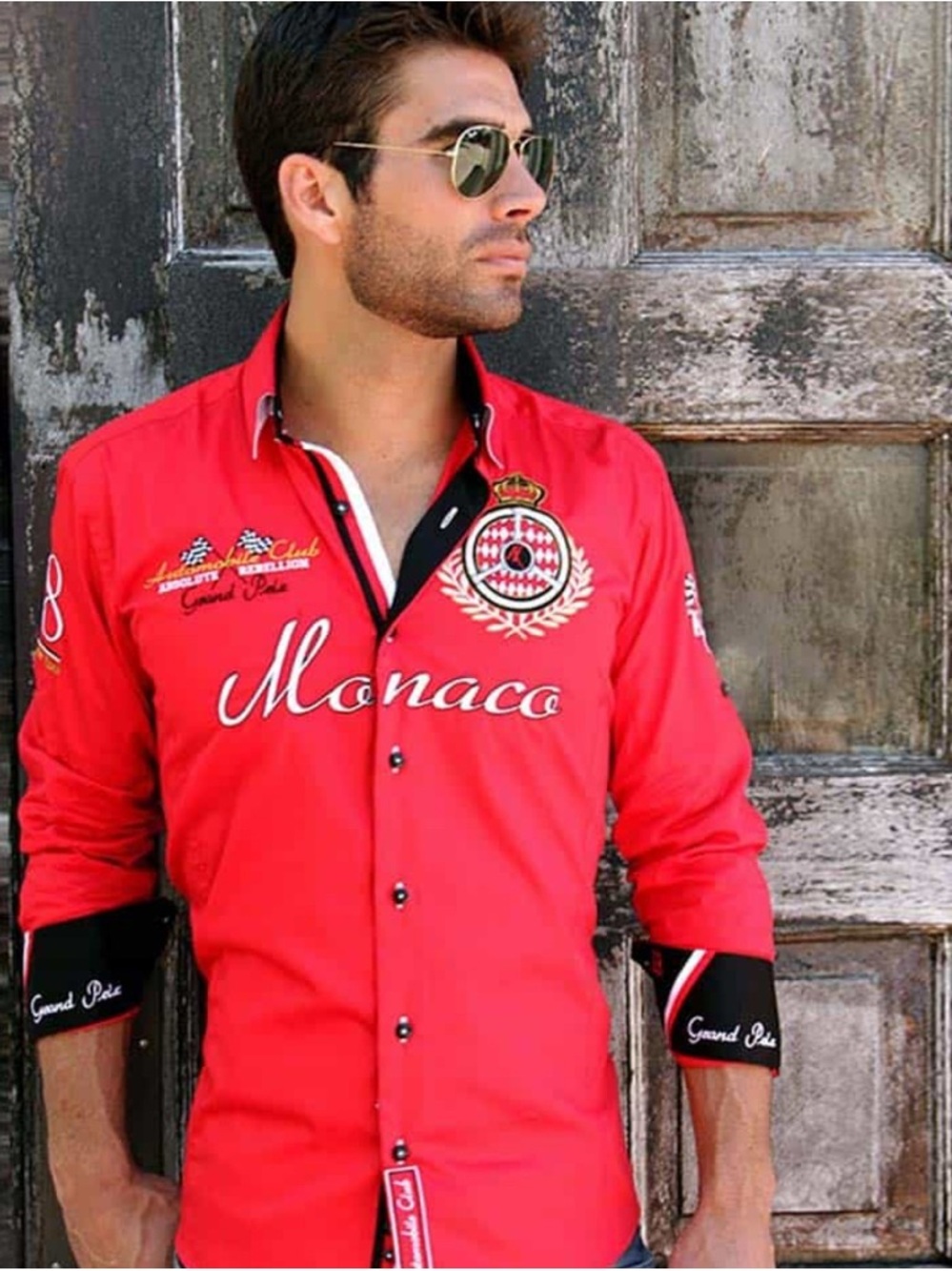 Absolute Rebellion Grand Prix Red Monaco Embroidered Red Men's Dress Shirt Sz M